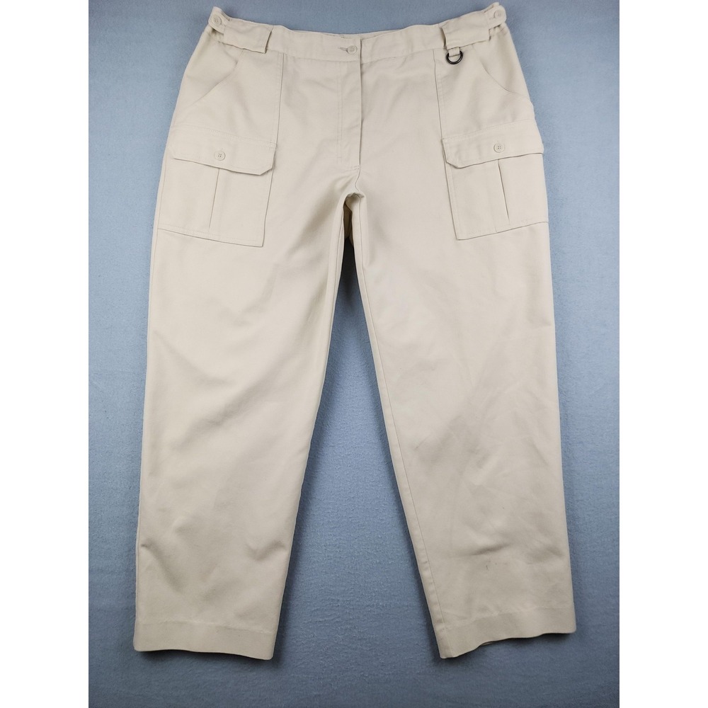 Tilley Cargo Pants Womens 18 Beige Twill Hiking Travel Relaxed Crop Pockets